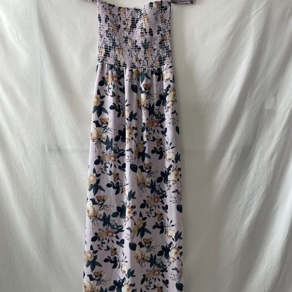 Altar'd State Womens Lavender Off The Shoulder Smocked Floral Maxi Romper Size S - Picture 2 of 11